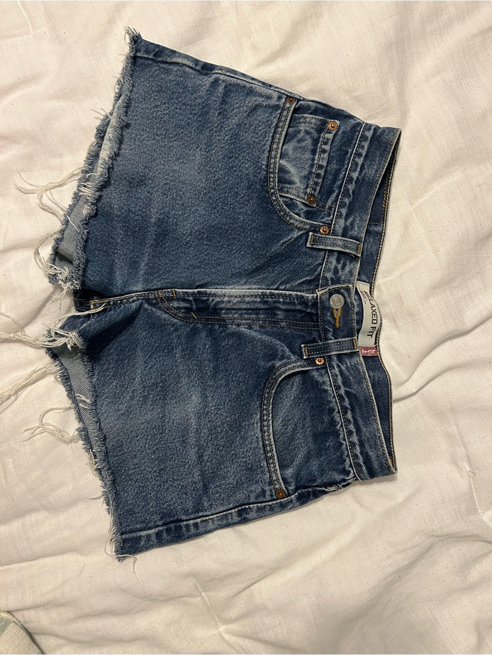 Levi's Distressed Dark Blue Cutoff Denim Shorts